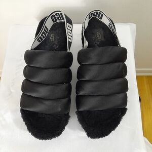 UGG Black Puff Yeah Slide Sheepskin Slipper Sandal Women